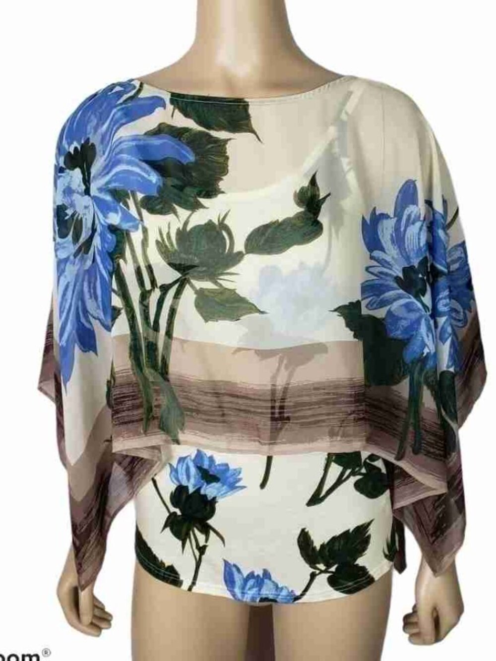 Floral Sheer Cape Overlay 2 Piece Blouse Set